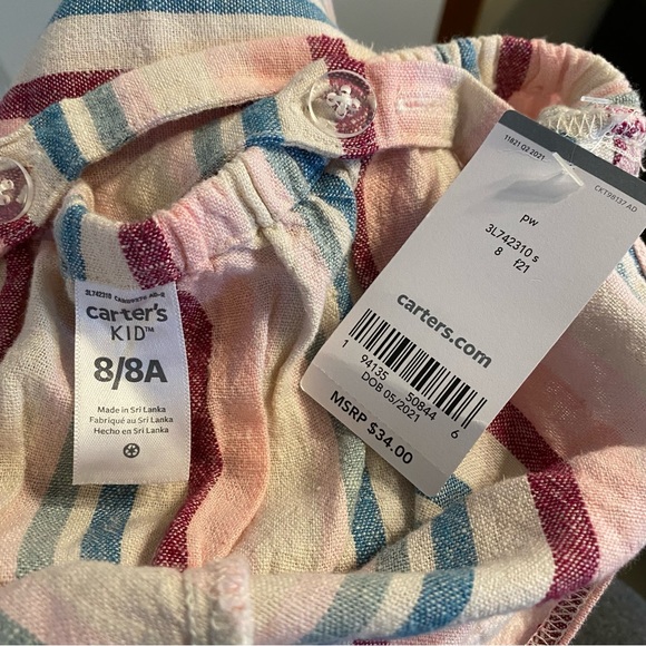 NWT Carter’s Kid Striped Linen Dress - size 8 - Picture 4 of 5